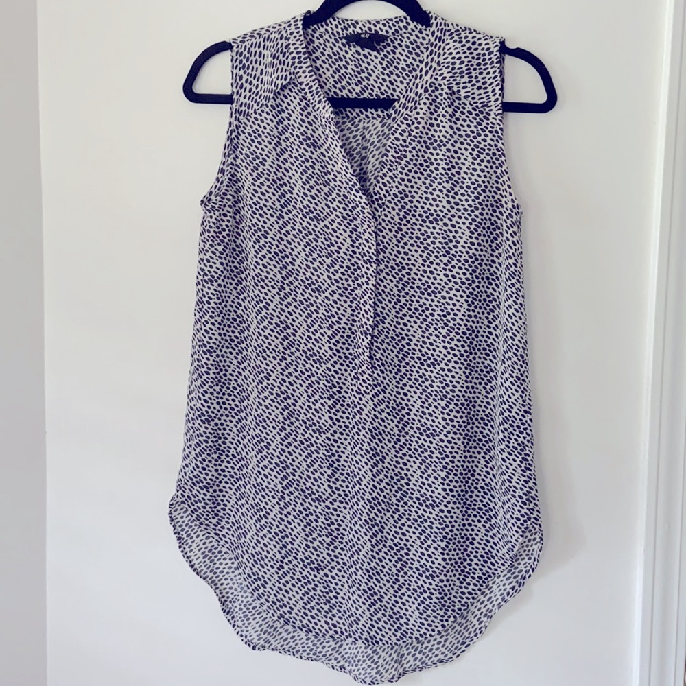 H&M Ivory Navy Print Sleeveless Tunic Blouse 6